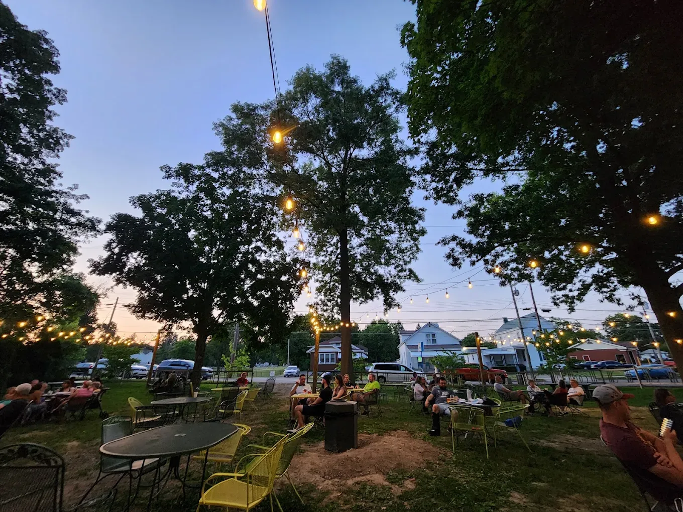 Outdoor seating at twilight